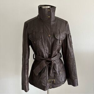 DKNY Dark Brown Leather Belted Jacket